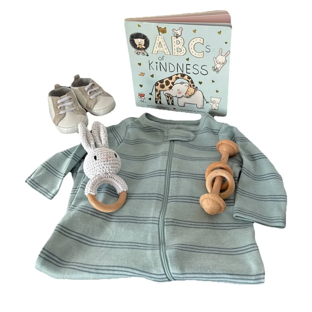 Baby Boy Baby Shower Gift Box, Newborn Boy Outfit, Book Shoes Teether & Rattle
